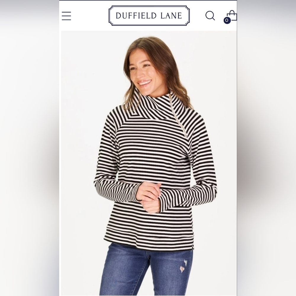 Duffield Lane The Bowen Supersoft Sweatshirt Navy & White Striped Top M